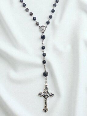 Labradorite Gemstone Rosary Beads Necklace, Catholic Prayer Beads